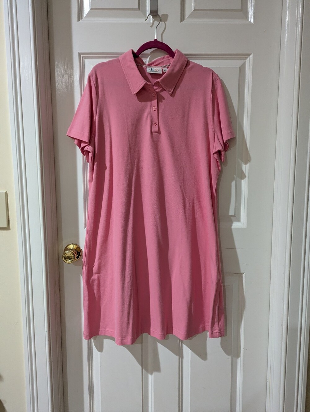 Peach, Cotton Polo Shirt Dress, Short Sleeve -  Demim & Company. Size XL